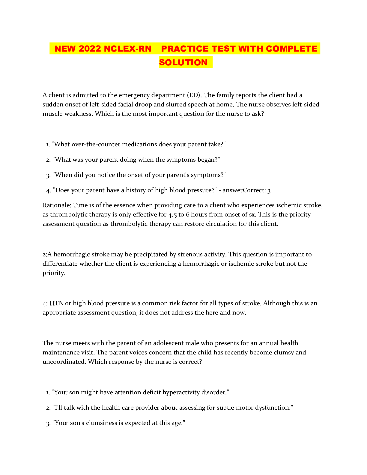 Preview image of NEW 2022 NCLEX-RN PRACTICE TEST WITH COMPLETE SOLUTION document